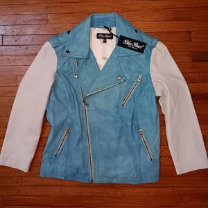 Blue pearl leather. Motorcycle jacket